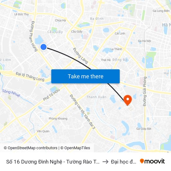 Số 16 Dương Đình Nghệ - Tường Rào Tòa Nhà Keangnam to Đại học đại nam map