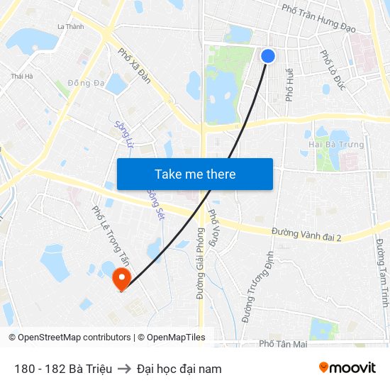 180 - 182 Bà Triệu to Đại học đại nam map