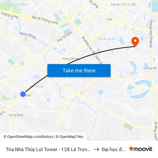 Tòa Nhà Thủy Lợi Tower - 128 Lê Trọng Tấn (Hà Đông) to Đại học đại nam map