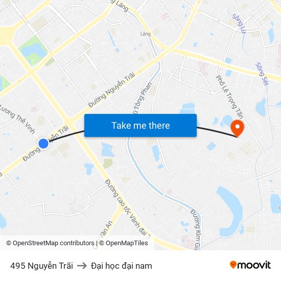 495 Nguyễn Trãi to Đại học đại nam map