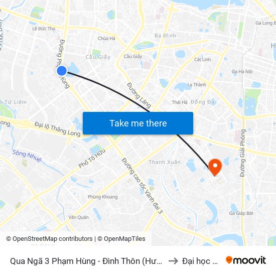 Qua Ngã 3 Phạm Hùng - Đình Thôn (Hướng Đi Phạm Văn Đồng) to Đại học đại nam map