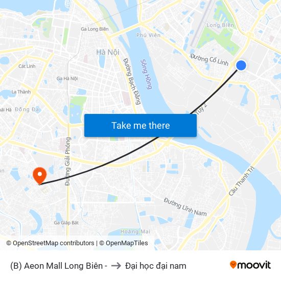 (B) Aeon Mall Long Biên - to Đại học đại nam map
