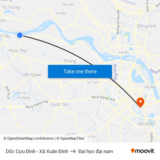 Dốc Cựu Đình - Xã Xuân Đình to Đại học đại nam map