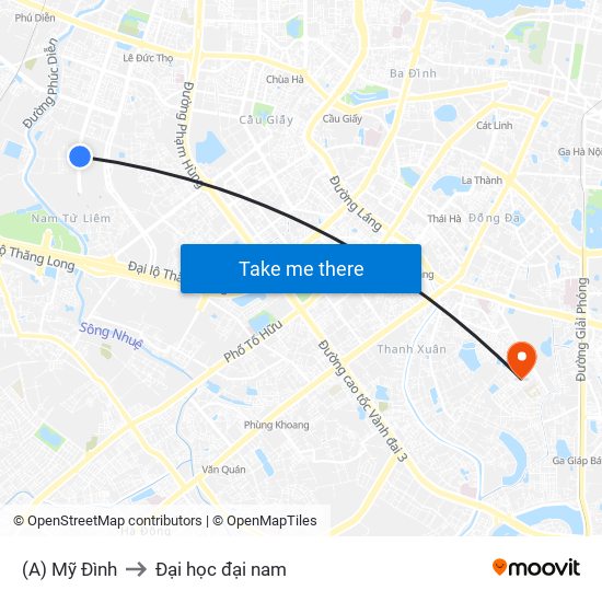 (A) Mỹ Đình to Đại học đại nam map