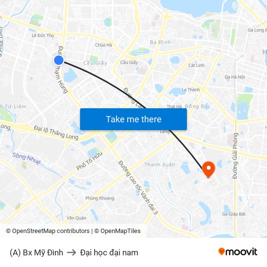 (A) Bx Mỹ Đình to Đại học đại nam map