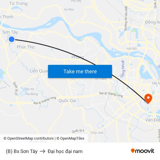 (B) Bx Sơn Tây to Đại học đại nam map