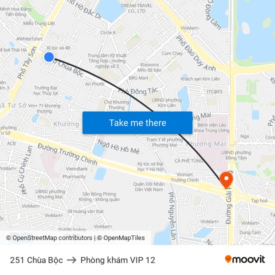 251 Chùa Bộc to Phòng khám VIP 12 map