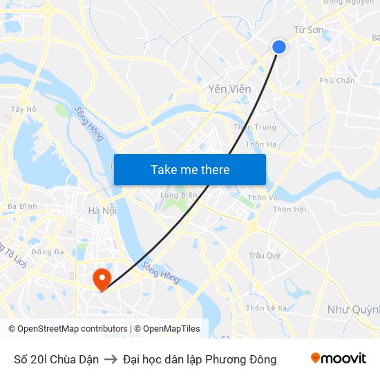 Số 20l Chùa Dận to Đại học dân lập Phương Đông map