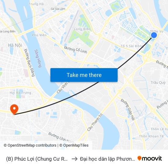 (B) Phúc Lợi (Chung Cư Ruby City) to Đại học dân lập Phương Đông map