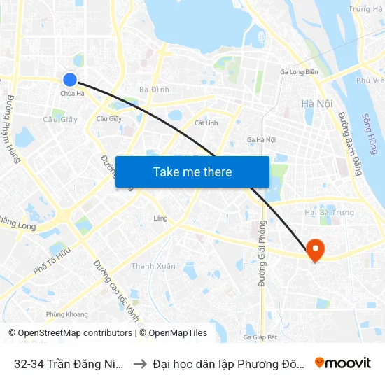 32-34 Trần Đăng Ninh to Đại học dân lập Phương Đông map