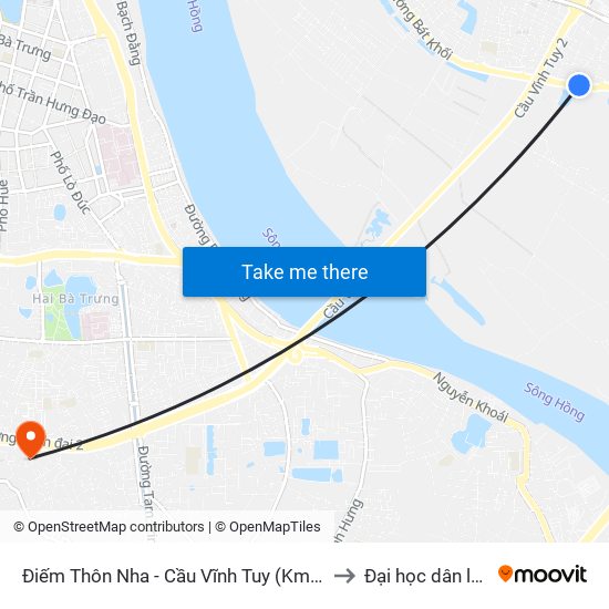 Điếm Thôn Nha - Cầu Vĩnh Tuy (Km 4+500 Đường Long Biên Xuân Quan) to Đại học dân lập Phương Đông map
