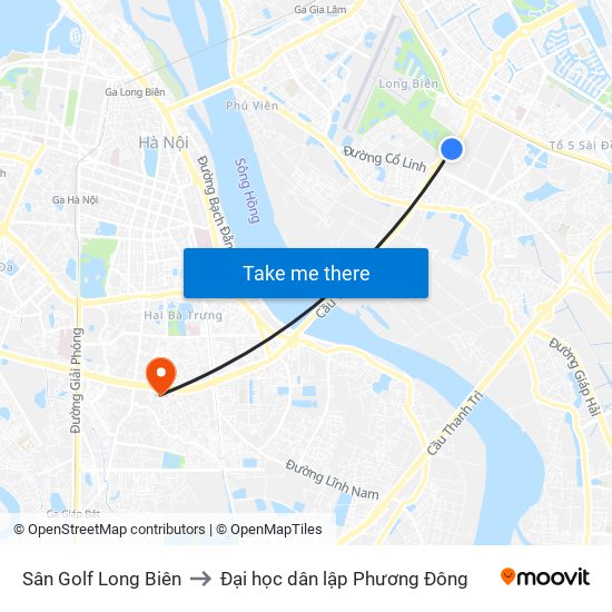 Sân Golf Long Biên to Đại học dân lập Phương Đông map