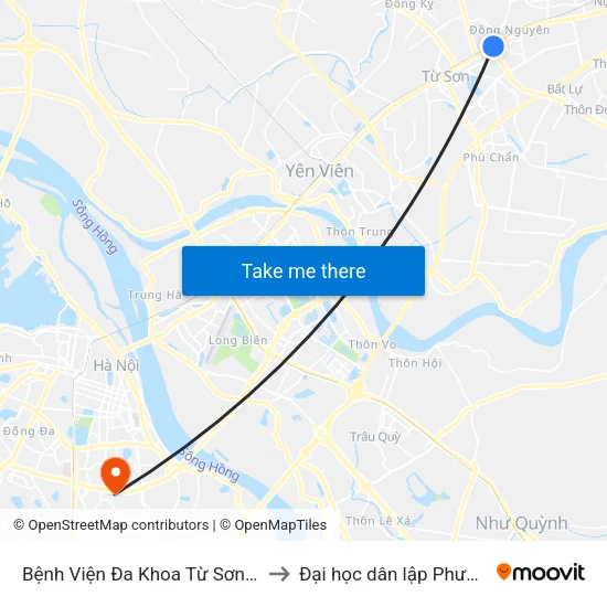 Bệnh Viện Đa Khoa Từ Sơn - Bắc Ninh to Đại học dân lập Phương Đông map