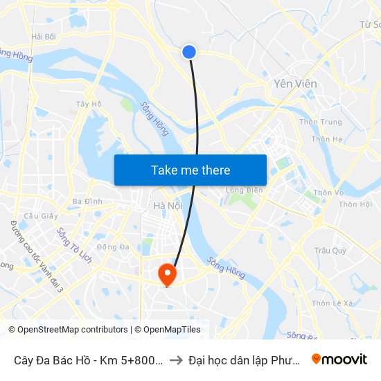 Cây Đa Bác Hồ - Km 5+800 Quốc Lộ 3 to Đại học dân lập Phương Đông map