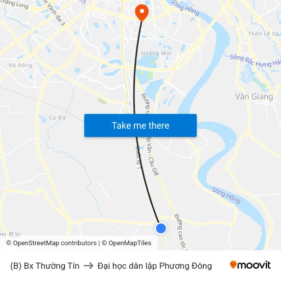 (B) Bx Thường Tín to Đại học dân lập Phương Đông map