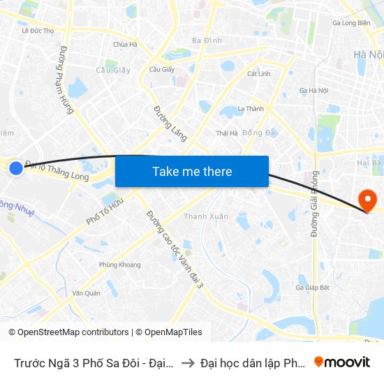 Trước Ngã 3 Phố Sa Đôi - Đại Lộ Thăng Long to Đại học dân lập Phương Đông map