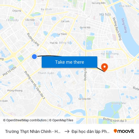 Trường Thpt Nhân Chính - Hoàng Đạo Thúy to Đại học dân lập Phương Đông map