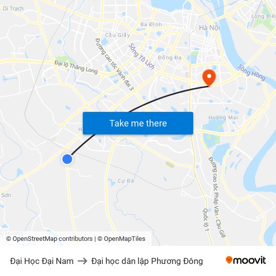 Đại Học Đại Nam to Đại học dân lập Phương Đông map