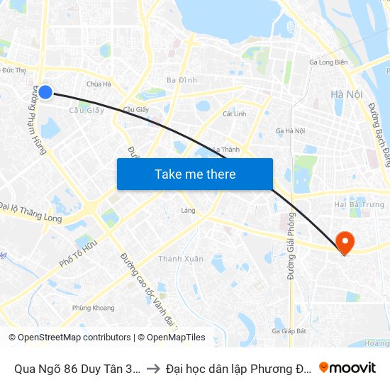 Qua Ngõ 86 Duy Tân 30m to Đại học dân lập Phương Đông map