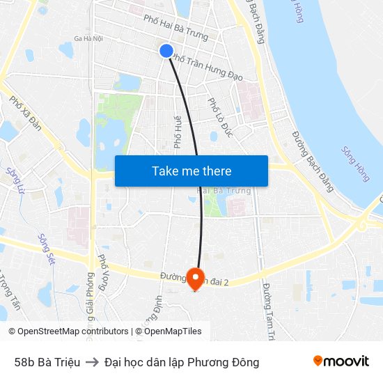 58b Bà Triệu to Đại học dân lập Phương Đông map