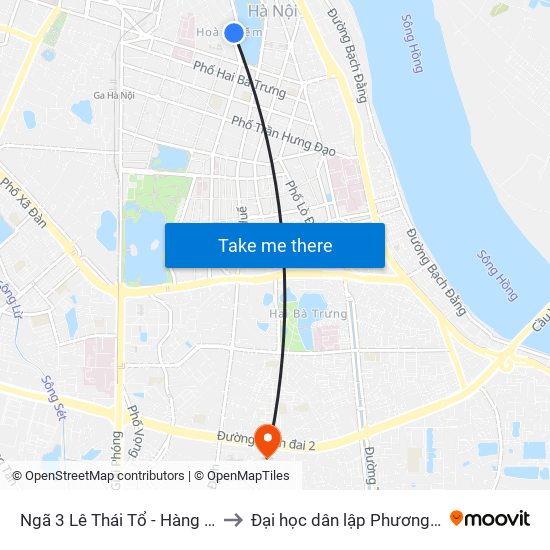 Ngã 3 Lê Thái Tổ - Hàng Trống to Đại học dân lập Phương Đông map