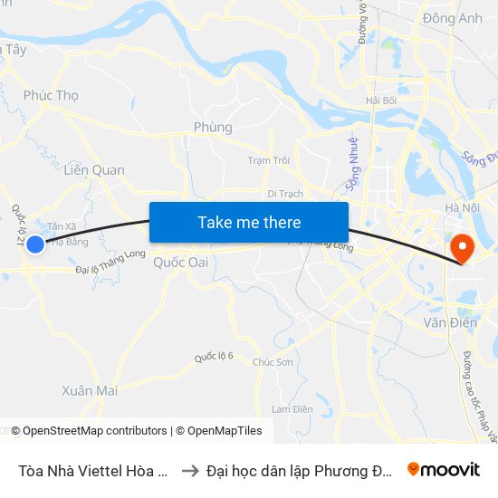 Tòa Nhà Viettel Hòa Lạc to Đại học dân lập Phương Đông map