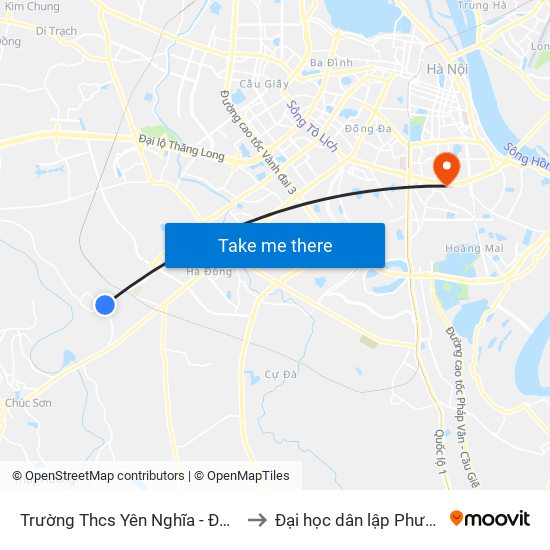 Trường Thcs Yên Nghĩa - Đường Yên Lộ to Đại học dân lập Phương Đông map