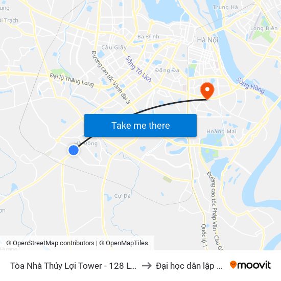 Tòa Nhà Thủy Lợi Tower - 128 Lê Trọng Tấn (Hà Đông) to Đại học dân lập Phương Đông map