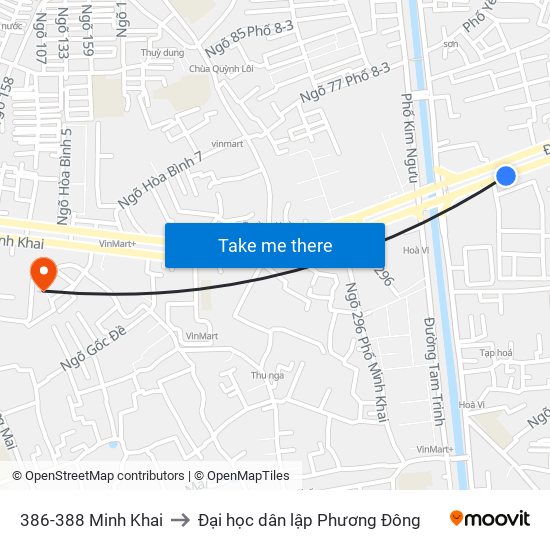 386-388 Minh Khai to Đại học dân lập Phương Đông map