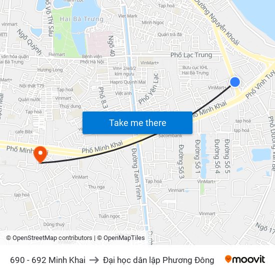 690 - 692 Minh Khai to Đại học dân lập Phương Đông map