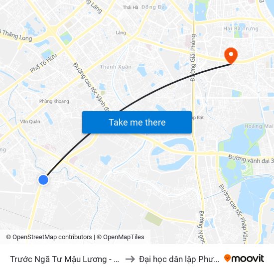 Trước Ngã Tư Mậu Lương - Phúc La 50m to Đại học dân lập Phương Đông map