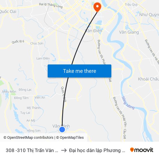 308 -310 Thị Trấn Vân Đình to Đại học dân lập Phương Đông map