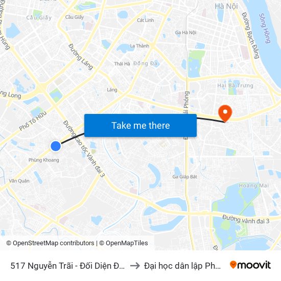 517 Nguyễn Trãi - Đối Diện Đại Học Hà Nội to Đại học dân lập Phương Đông map