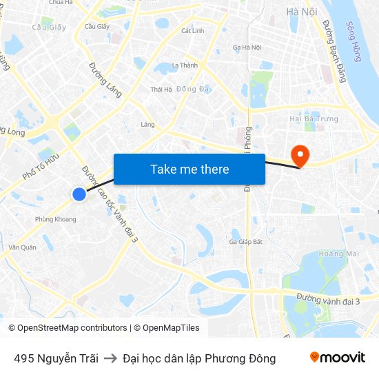 495 Nguyễn Trãi to Đại học dân lập Phương Đông map