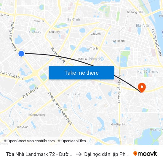 Tòa Nhà Landmark 72 - Đường Phạm Hùng to Đại học dân lập Phương Đông map