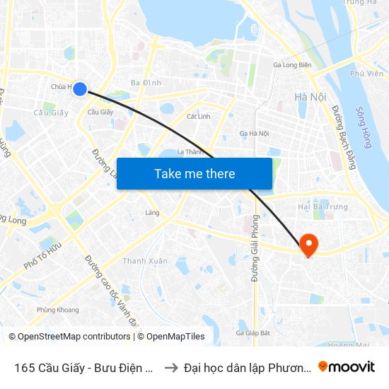 165 Cầu Giấy - Bưu Điện Cầu Giấy to Đại học dân lập Phương Đông map