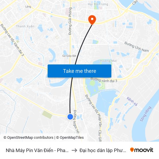 Nhà Máy Pin Văn Điển - Phan Trọng Tuệ to Đại học dân lập Phương Đông map