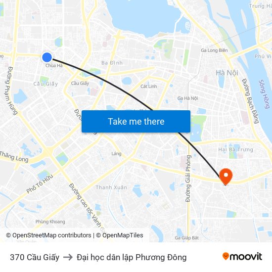 370 Cầu Giấy to Đại học dân lập Phương Đông map