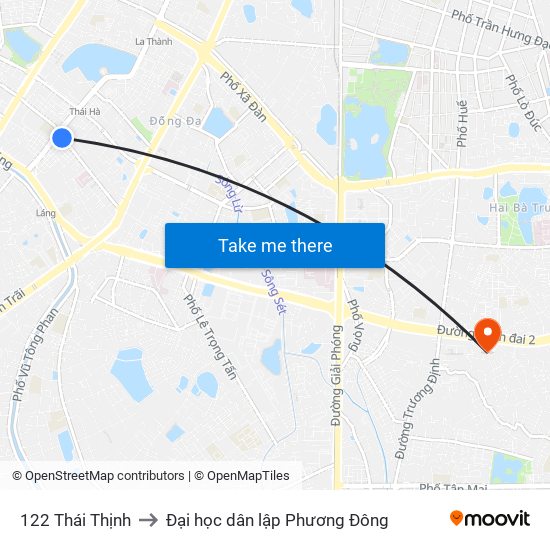 122 Thái Thịnh to Đại học dân lập Phương Đông map