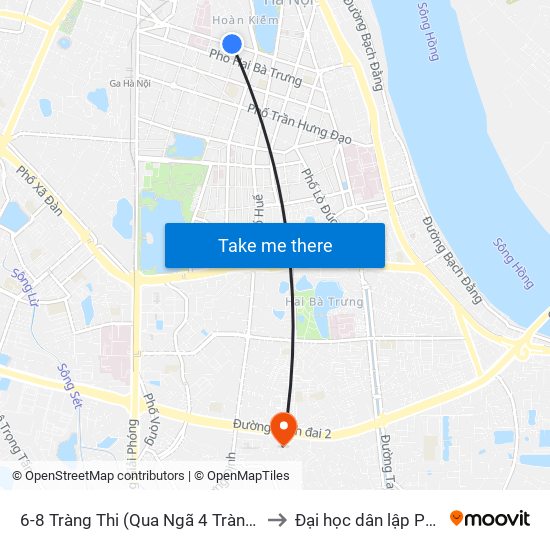 6-8 Tràng Thi (Qua Ngã 4 Tràng Thi - Lý Quốc Sư) to Đại học dân lập Phương Đông map