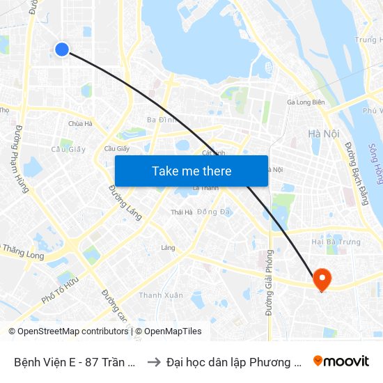 Bệnh Viện E - 87 Trần Cung to Đại học dân lập Phương Đông map