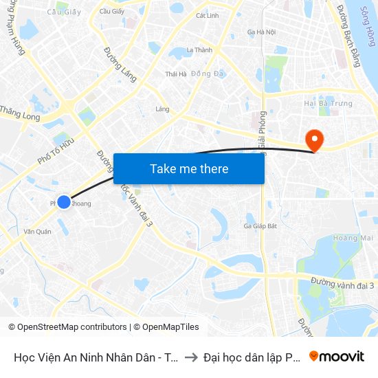 Học Viện An Ninh Nhân Dân - Trần Phú (Hà Đông ) to Đại học dân lập Phương Đông map