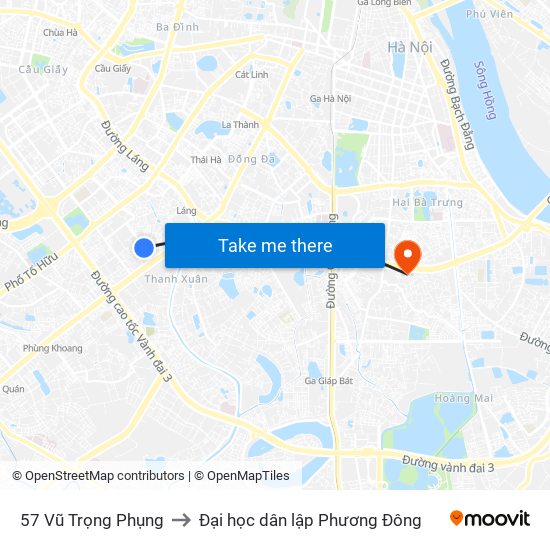 57 Vũ Trọng Phụng to Đại học dân lập Phương Đông map