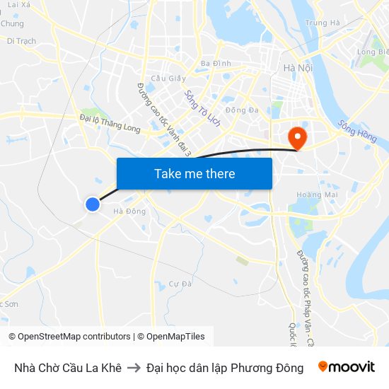 Nhà Chờ Cầu La Khê to Đại học dân lập Phương Đông map