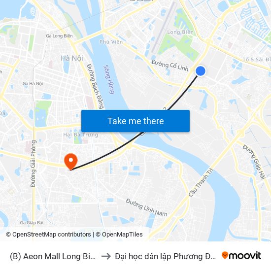 (B) Aeon Mall Long Biên - to Đại học dân lập Phương Đông map