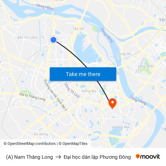 (A) Nam Thăng Long to Đại học dân lập Phương Đông map