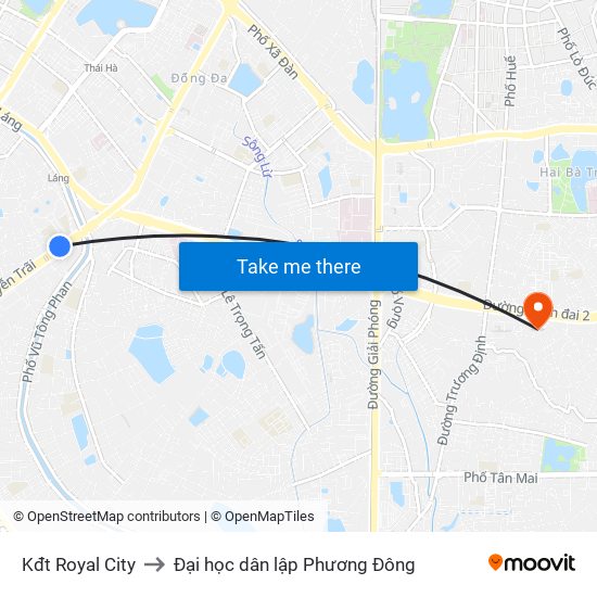 Kđt Royal City to Đại học dân lập Phương Đông map