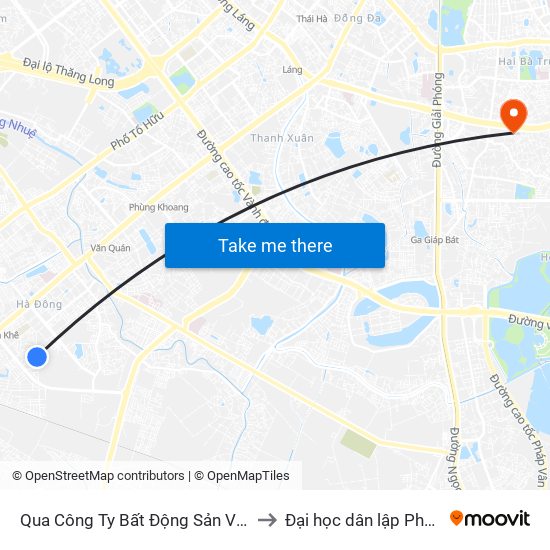 Qua Công Ty Bất Động Sản Vietinevest 40m to Đại học dân lập Phương Đông map