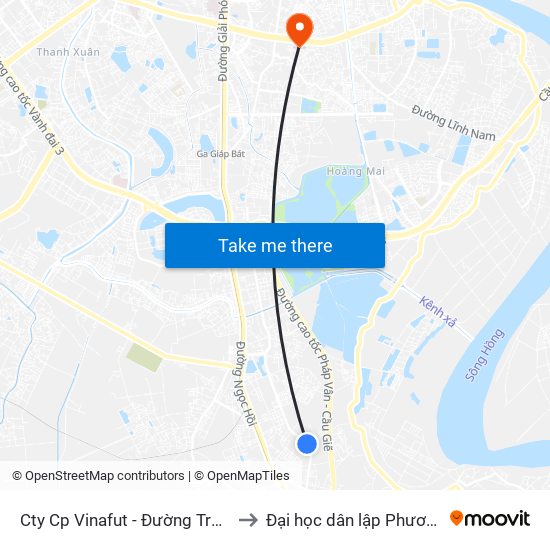 Cty Cp Vinafut - Đường Trần Thủ Độ to Đại học dân lập Phương Đông map