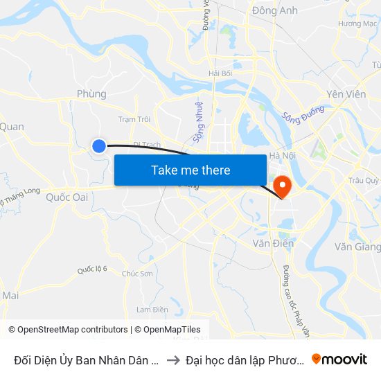 Đối Diện Ủy Ban Nhân Dân Xã Yên Sở to Đại học dân lập Phương Đông map